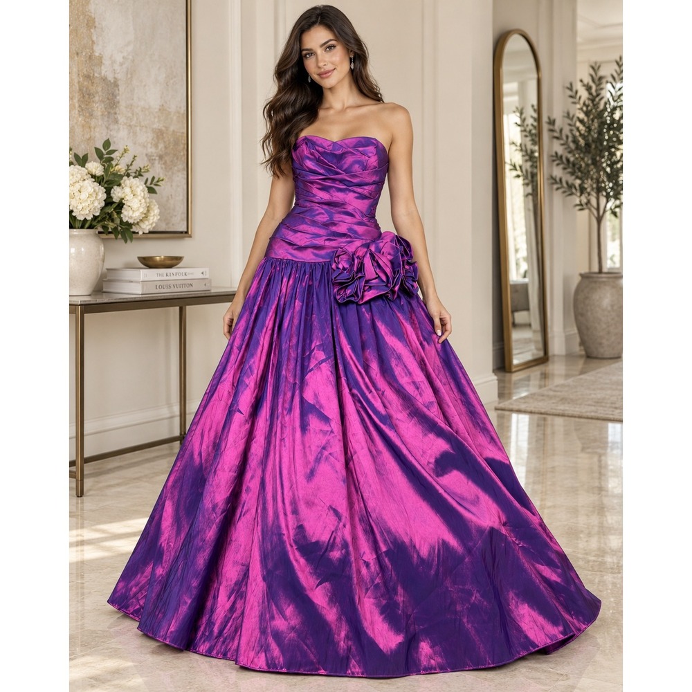 Cindy USA Vintage Iridescent Purple Strapless Formal Gown Dress 3XL 1215